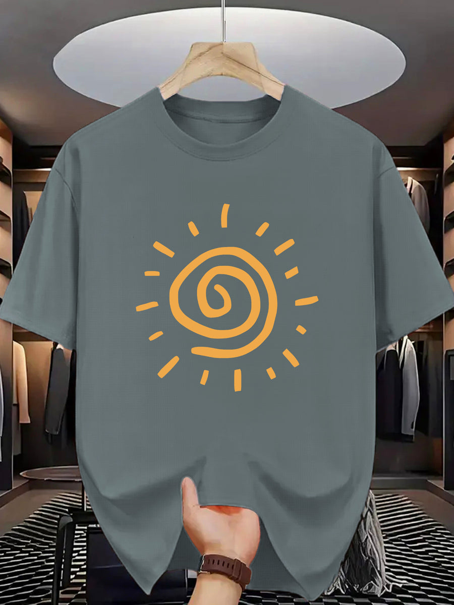 Sunny Energetic Orange Spiral Pattern Short Sleeve T-Shirt, Fresh And Fashionable, Suitable for Outdoor Activities And Daily Wear - Slate Grey