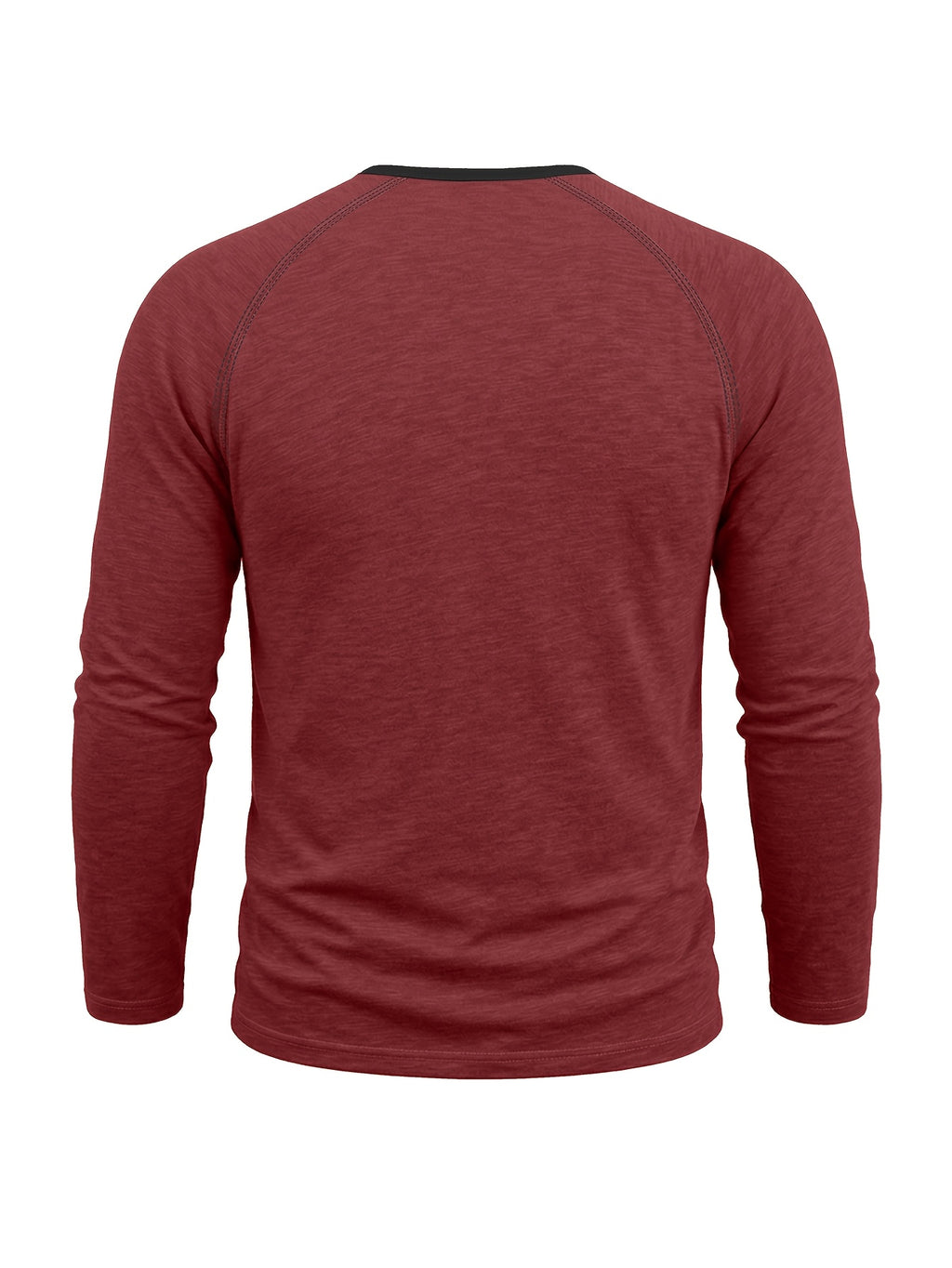 Autumn/Winter Cross-Border Men's Long Sleeve Crew Neck Henley Shirt, European and American Style Men's Pullover Base Layer T-Shirt - Red