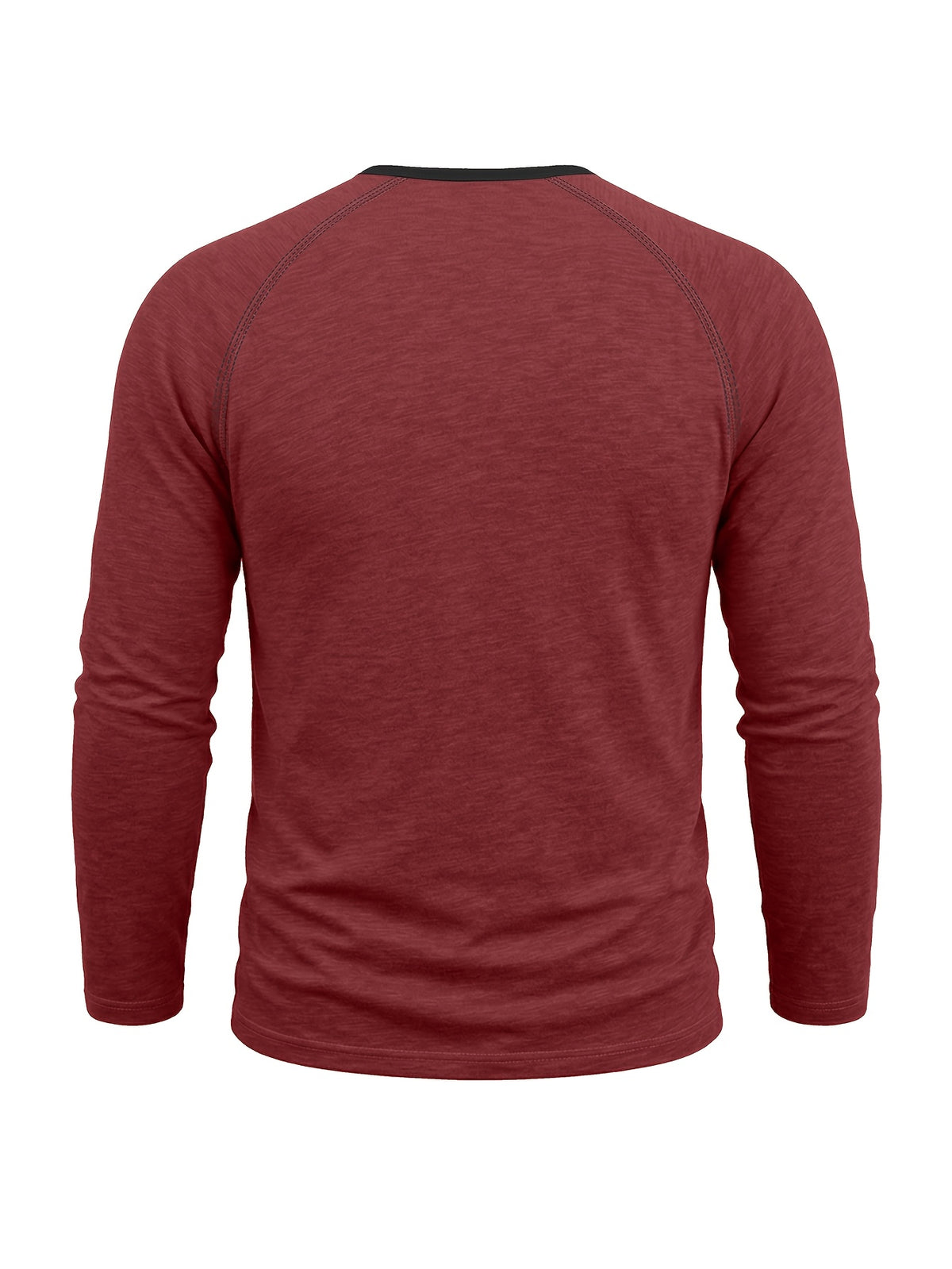 Autumn/Winter Cross-Border Men's Long Sleeve Crew Neck Henley Shirt, European and American Style Men's Pullover Base Layer T-Shirt - Red