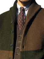 Men's Autumn and Winter New Style Lapel Single Breasted Cardigan Color Blocked Fashionable Casual Business Versatile Slim Fit Skin Friendly Comfortable Soft Warm Long Sleeved Pocket Durable Sports Vitality Simple Knitted Sweater - Army Green