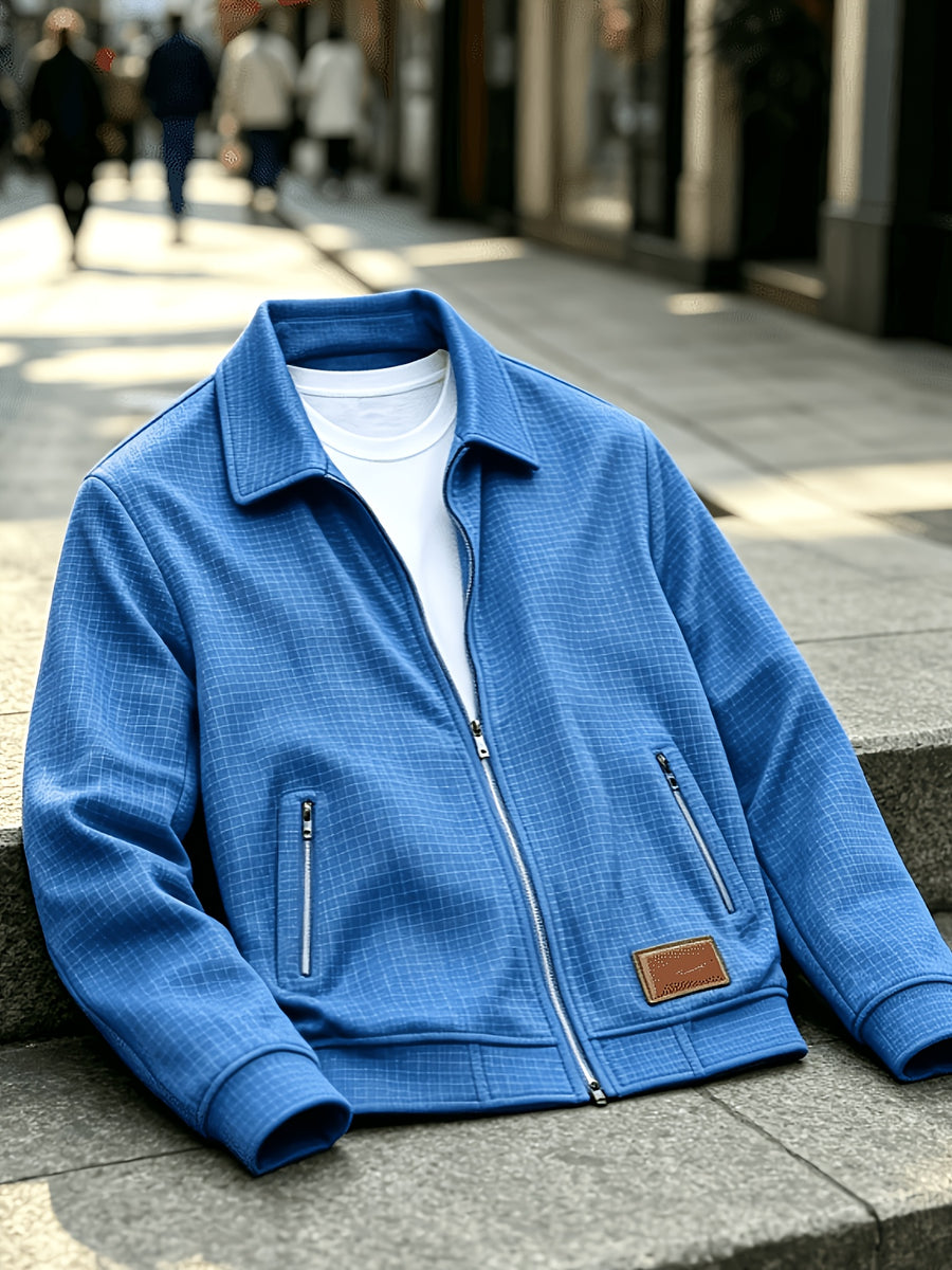 Men'S Fashion Waffle Collar Long Sleeve Open Front Cardigan Sweater Jacket - Blue