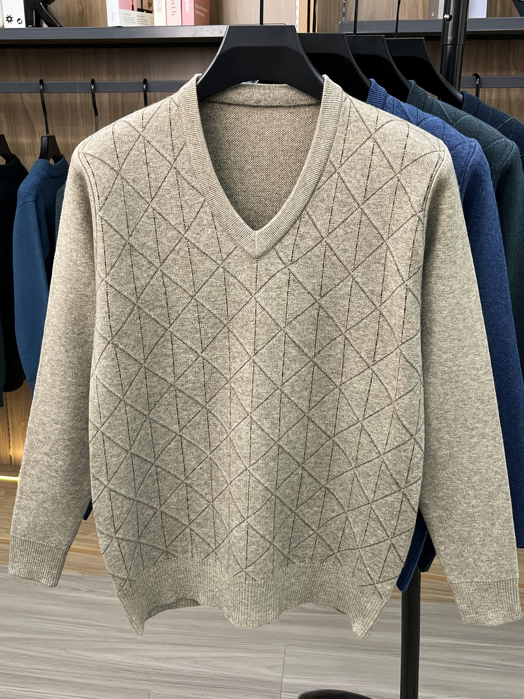 Men's V-neck Knitted Warm Casual Simple Autumn/Winter Thermal Sweater - Camel