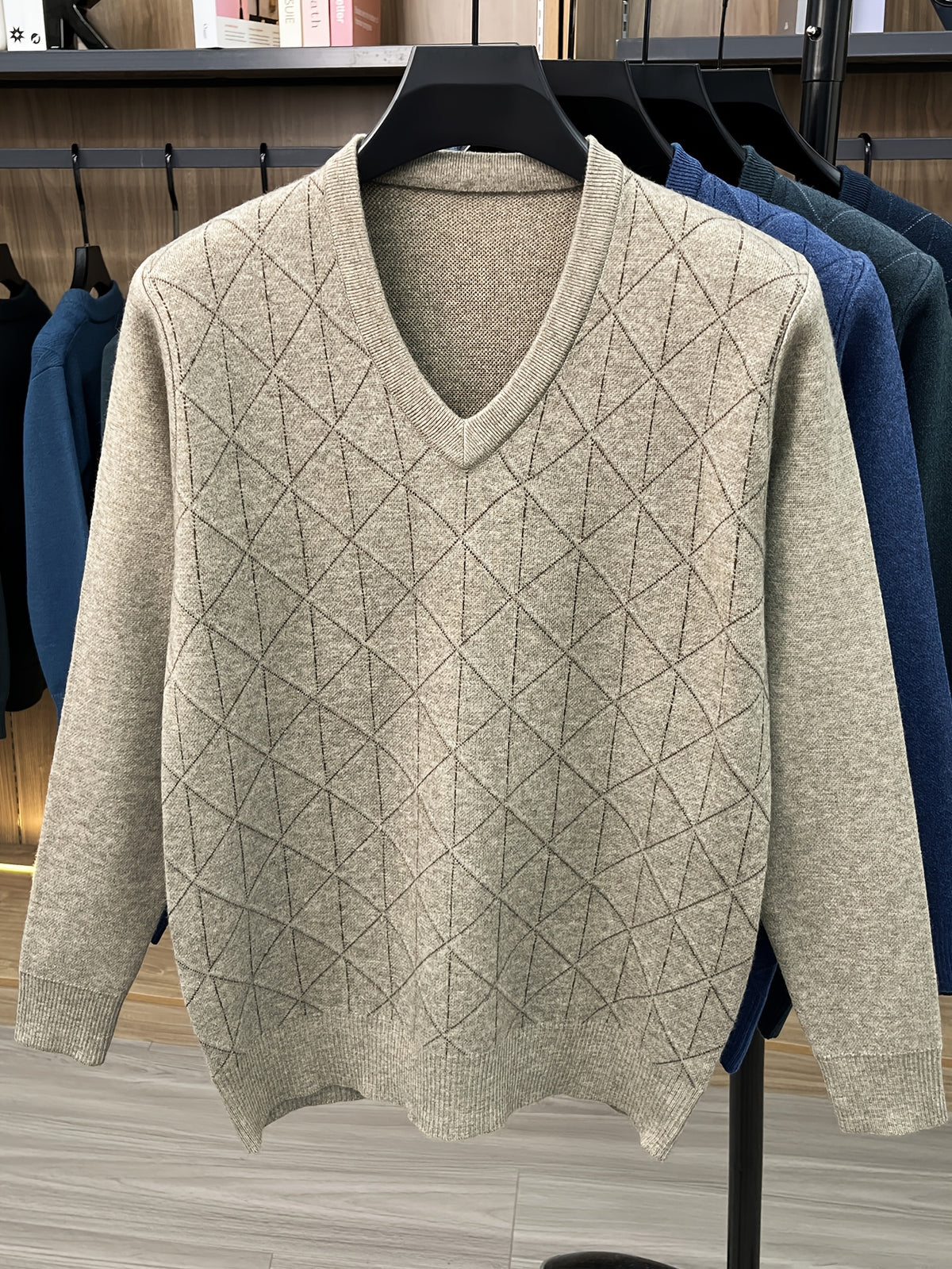 Men's V-neck Knitted Warm Casual Simple Autumn/Winter Thermal Sweater - Camel