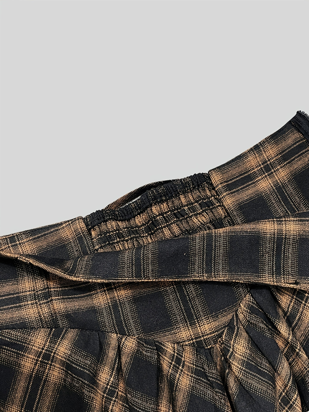 Plaid Vintage Midi Skirt for Women - Dark Brown