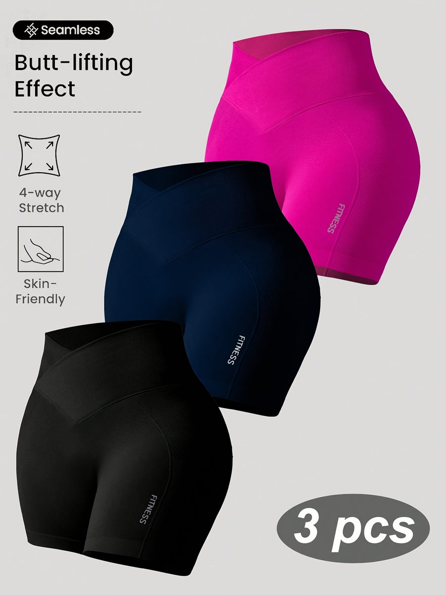 3pcs Set of Women'S New Waist-Cinching Short Shorts, Tummy Control And Butt Lift, Suitable for And - Black + Rose Red + Tibetan Blue