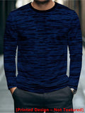 Men's Dark Blue Long-Sleeve Crewneck Apparel with Digital Abstract Line Pattern, Daily Wear Style [Printed Design - Not Textured] - Mixed colors