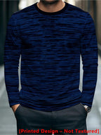 Men's Dark Blue Long-Sleeve Crewneck Apparel with Digital Abstract Line Pattern, Daily Wear Style [Printed Design - Not Textured] - Mixed colors