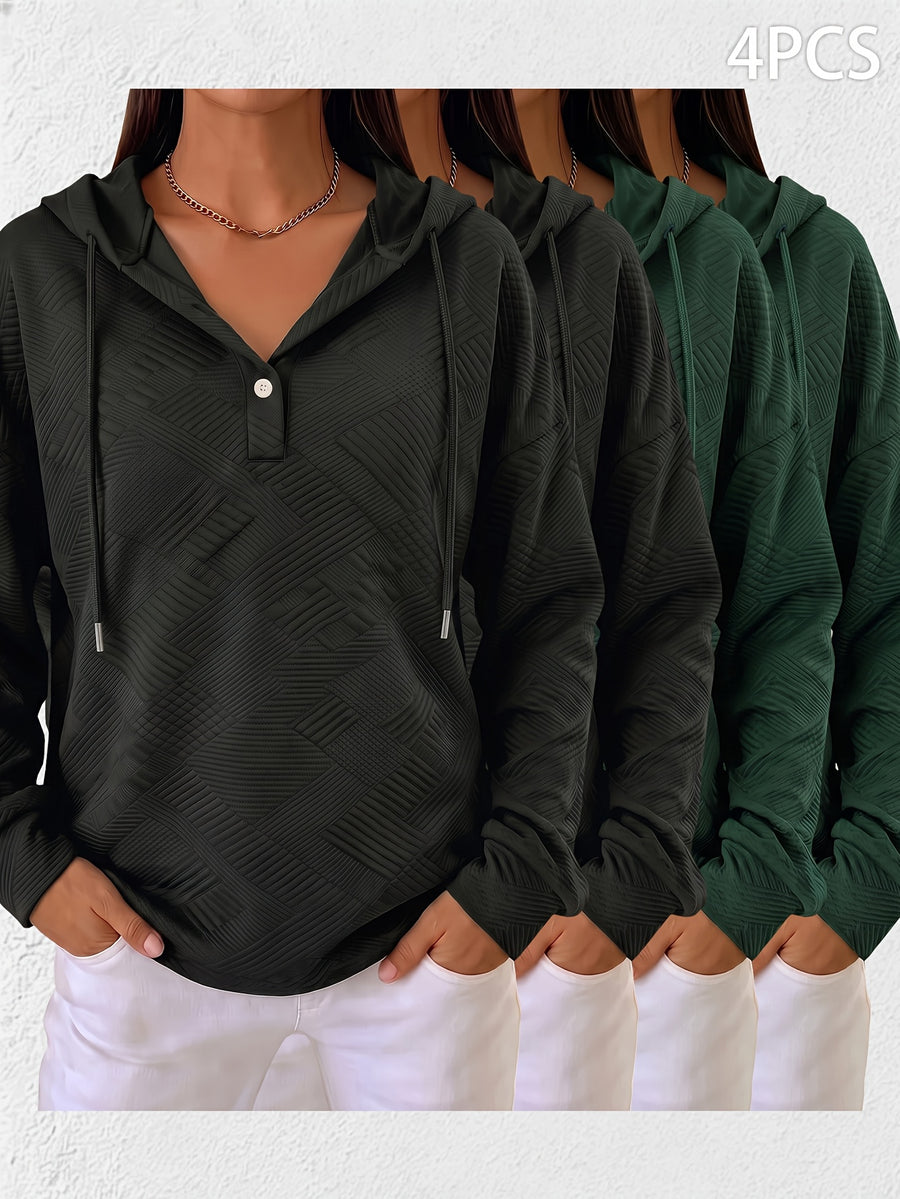 4pcs New Autumn Winter Fashion Casual Women'S Checkered Half-Open Hoodie Sweatshirt, Spring Autumn Women'S Half-Open Hoodie Sweatshirt, Christmas Women'S Half-Open Hoodie Sweatshirt, Halloween Women'S Half-Open Hoodie Sweatshirt - Black+Black+Dark Green+Dark Green