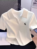 Women's Summer Short-Length Sexy and Slim-Fit Stretchy Short-Sleeve T-Shirt in White, Casual and Fashionable Blouse Style - White