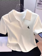 Women's Summer Short-Length Sexy and Slim-Fit Stretchy Short-Sleeve T-Shirt in White, Casual and Fashionable Blouse Style - White