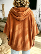 Plus Size - Women'S Casual Corduroy Drawstring Hooded Sweatshirt, Classic Versatile Hooded Top Elegant Women'S Top, Loose Fit Comfortable Sweatshirt Suitable for Commute And Casual Wear Spring/Autumn Clothing - Orange-Red