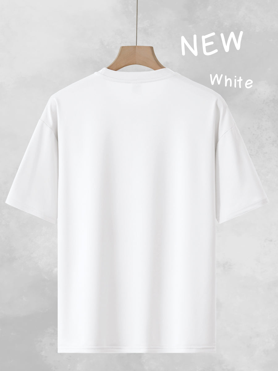 Men's Trendy Loose-Fit Crew Neck T-Shirt, Casual Daily Short-Sleeve Tee, BORG 1956 Vintage Letter Print, Simple and  Versatile Top, Suitable as a Gift - White