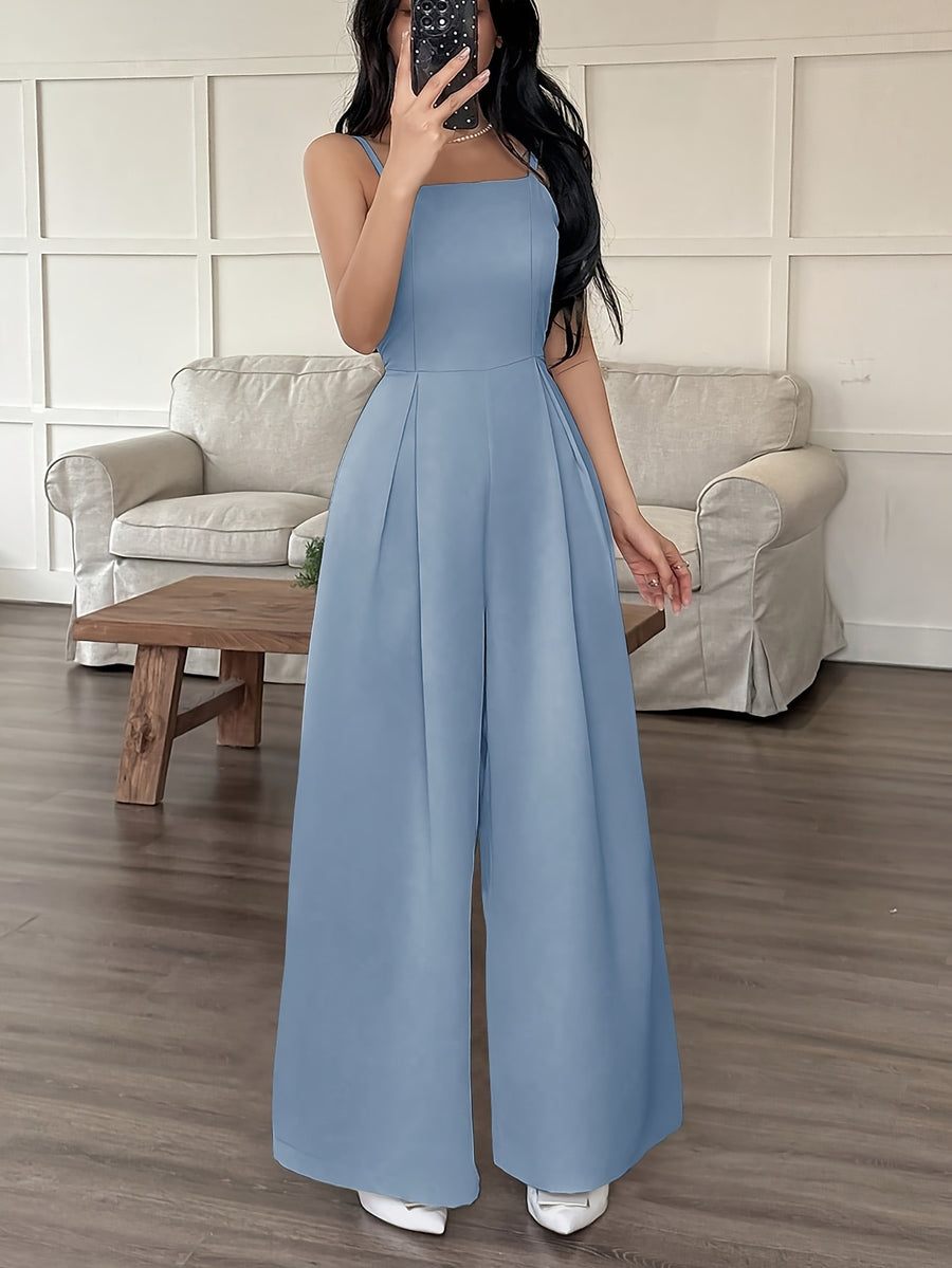 Wide-Leg Loose Solid Color with Ruched Design, Suitable for Summer Women'S Casual Wear - Light Blue