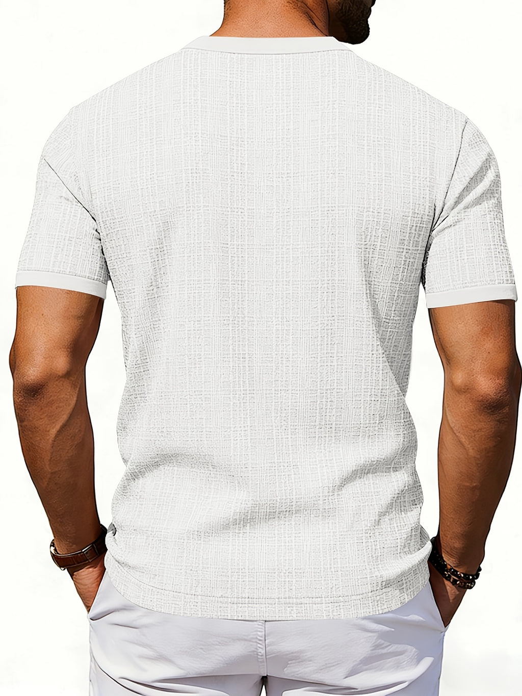 Men'S Loose Casual Henley Short-Sleeve Shirts for Summer - White