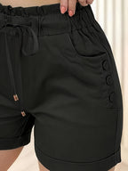 Cool-Feeling Rolled-Edge Metal Pendant Cargo-Style Women'S Shorts - Black