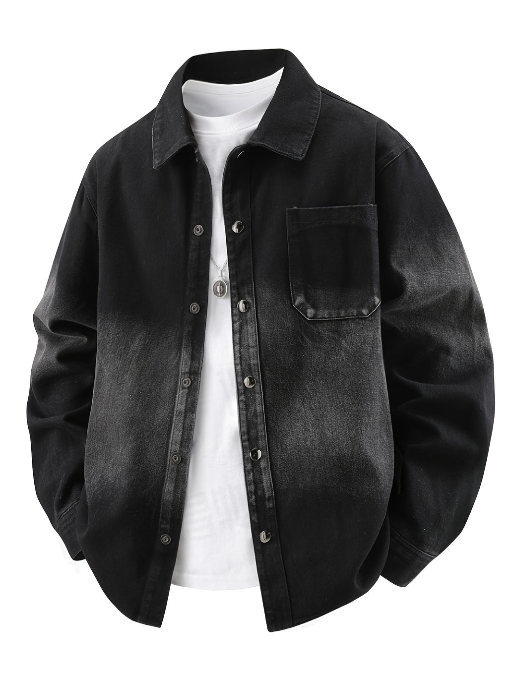 American-style Retro Men's and Women's Trendy Casual Loose Spring-autumn Denim Long-sleeved Shirt - Black