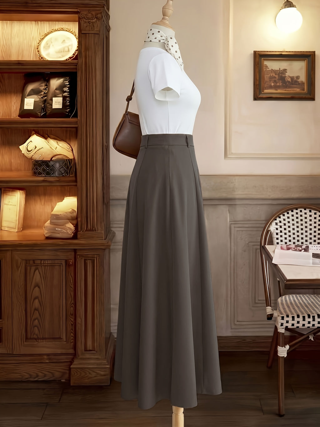Women's Autumn Winter New Casual Solid Color A-Line Pleated Skirt, High Waist Flared Skirt, Elegant Casual Wear for Outing, Commuting, Vacation,, Home, Versatile, Daily, Office - Coffee Brown