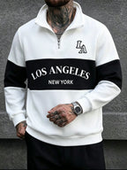 [Shule Water OBM] Spring Men'S Color-Block Letter Print Half-Zip Sweatshirt - Milky