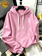Authorized by Warner Bros., 2026 New Soren Helmet with White Line Print, Men'S Hoodie, Hooded Sweatshirt, Kangaroo Pocket And Drawstring Hat, Suitable for Daily And Outdoor Sports Wear, Autumn And Winter Warm Jacket, Fashionable Jacket - Pink Color