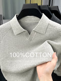 100% High Quality Light Luxury Style Men'S Short Sleeve Seagull Collar Pullover Knit POLO Shirt Fashion Casual Suitable for Outdoor Sports Golf Base Layer Top Vertical Stripe Pinstripe Texture Hollow Design Easy Commuter Light Business Style Lapel C - Light Beige Gray