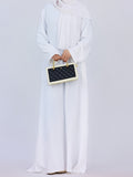 1pc Women Solid Color Long Sleeve Abaya Maxi Dress, Loose Modest Long Kaftan with Side Pockets, Elegant Full Length Muslim Casual Long Dress for Daily Wear - White