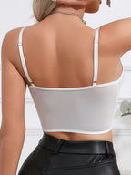 2024 New Product European and American Foreign Trade Sexy Lace Steel Rim Diamond Fish Bone Exposed Navel Perspective Hot Decoration Body Small Vest Female - White