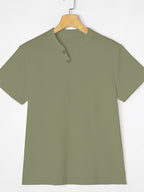 Men'S Summer Solid Short Sleeve T-Shirt, Button-Up V-Neck Casual Top, Soft And Comfortable Linen Fabric, Suitable for Daily Home And Outdoor Wear - Green