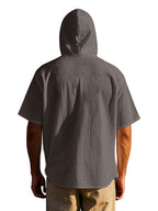 Men's Short Sleeve Hooded Shirt, Casual Button Hoodie Top with Chest Pocket, Lightweight Breathable Summer Shirt for Beach Vacation, Travel, Resort Wear, Outdoor Leisure, Streetwear Style and Daily Casual Outfit - Light Grey