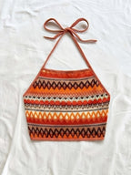 Women'S Vacation-Style Halter Crop Top with Colorful Geometric Stripes, Perfect for Summer Outings, Dates, And Everyday Wear - Orange
