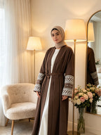 1pc Solid Elegant Casual () Double-Tone Jersey Breathable Supportive Good Fit, Exquisite Embroidery Craft Fashion Abaya Spring Summer Autumn for Women'S Daily Wear - Coffee Color