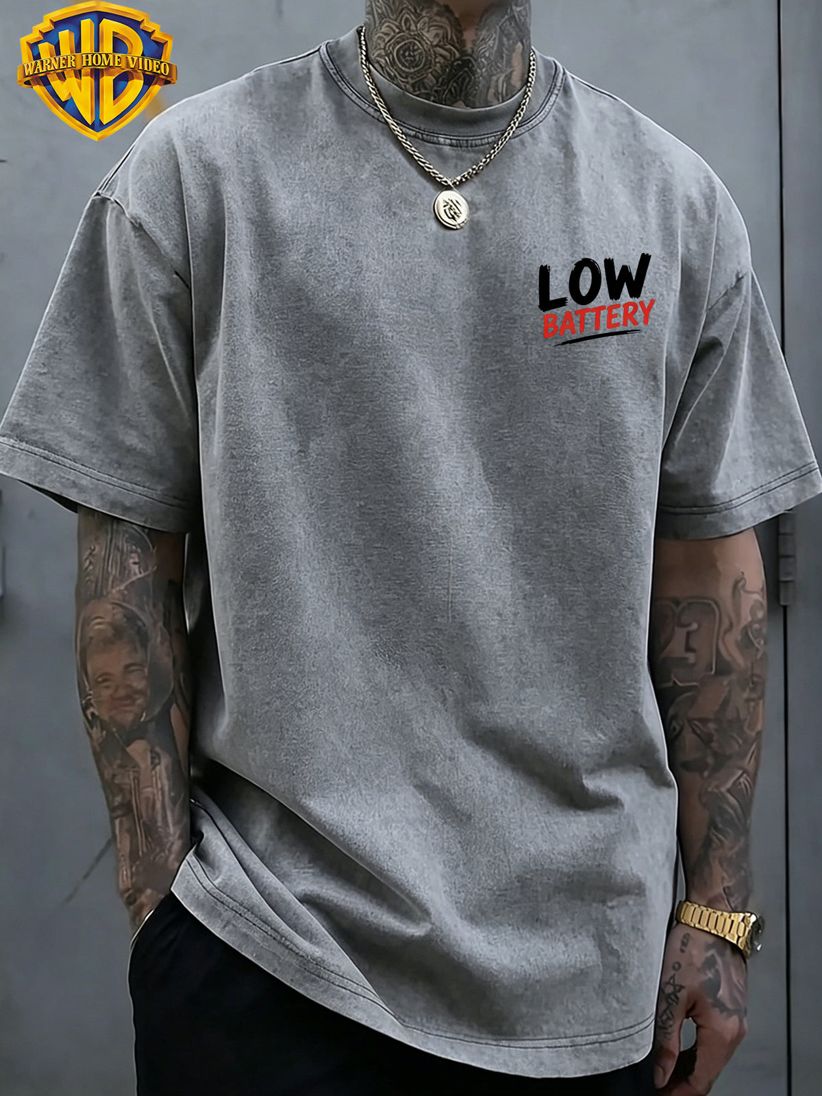 [Warner Bros] Officially Licensed, Men's Short Sleeve Lazy Duck Design Print, American Retro Washed Vintage T-Shirt, Outdoor Sport Casual Wear, Suitable for Daily Commuting, Machine Washable - Grey