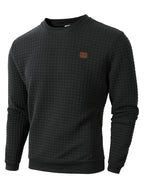 Men'S Knit Round Neck Solid Small Checkered Pullover Sweatshirt, Casual Easy Fashion Trendy Square Premium Men'S Clothing - Black