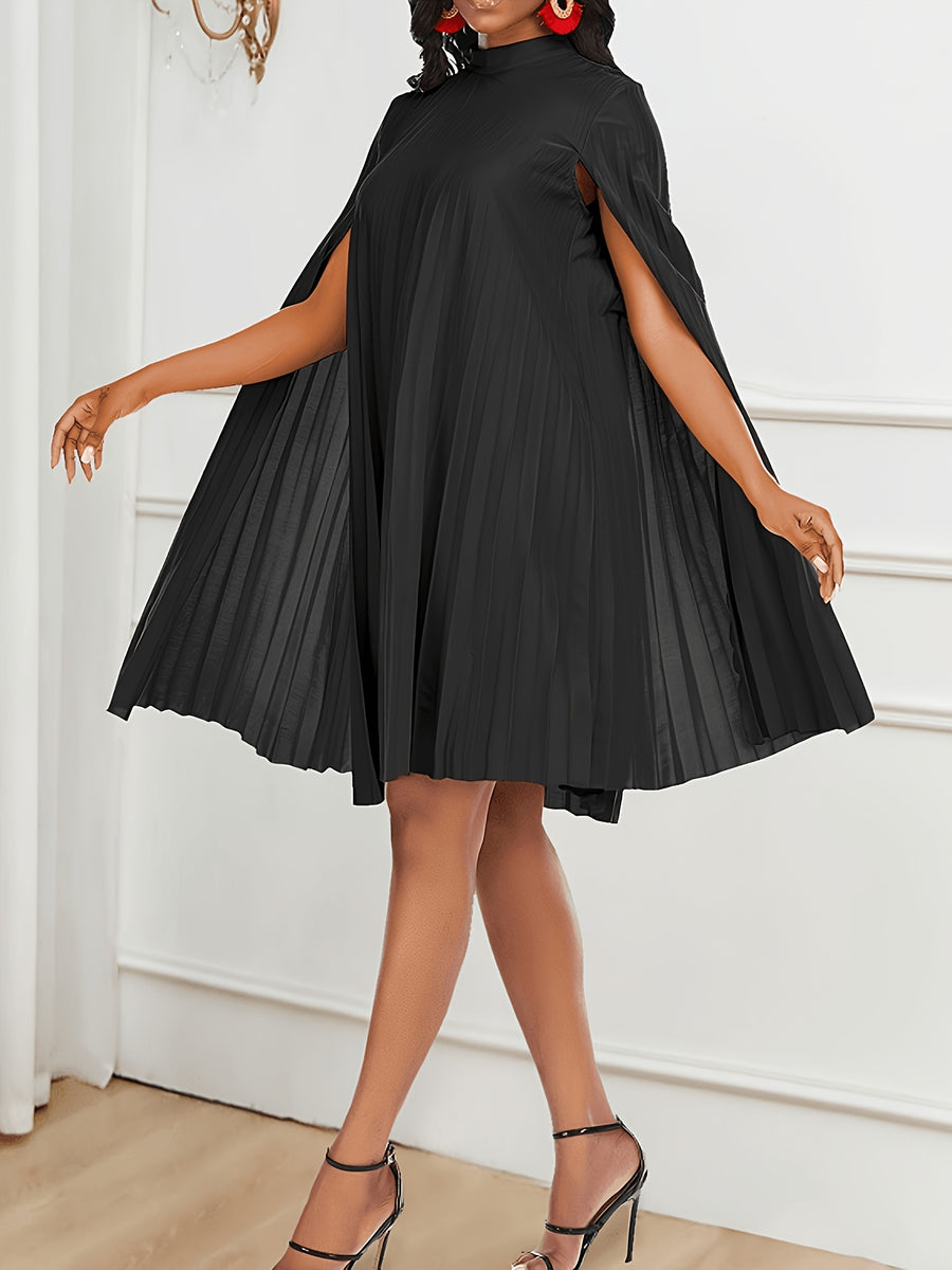 Elegant Ladies' Fashion Pleated Party Dress with Cape Sleeves Party Going-out - Black