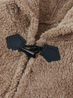 Plus Size - 1pc Faux Horn Button Size Free Solid Color Fashion Hooded Cape - Tawny