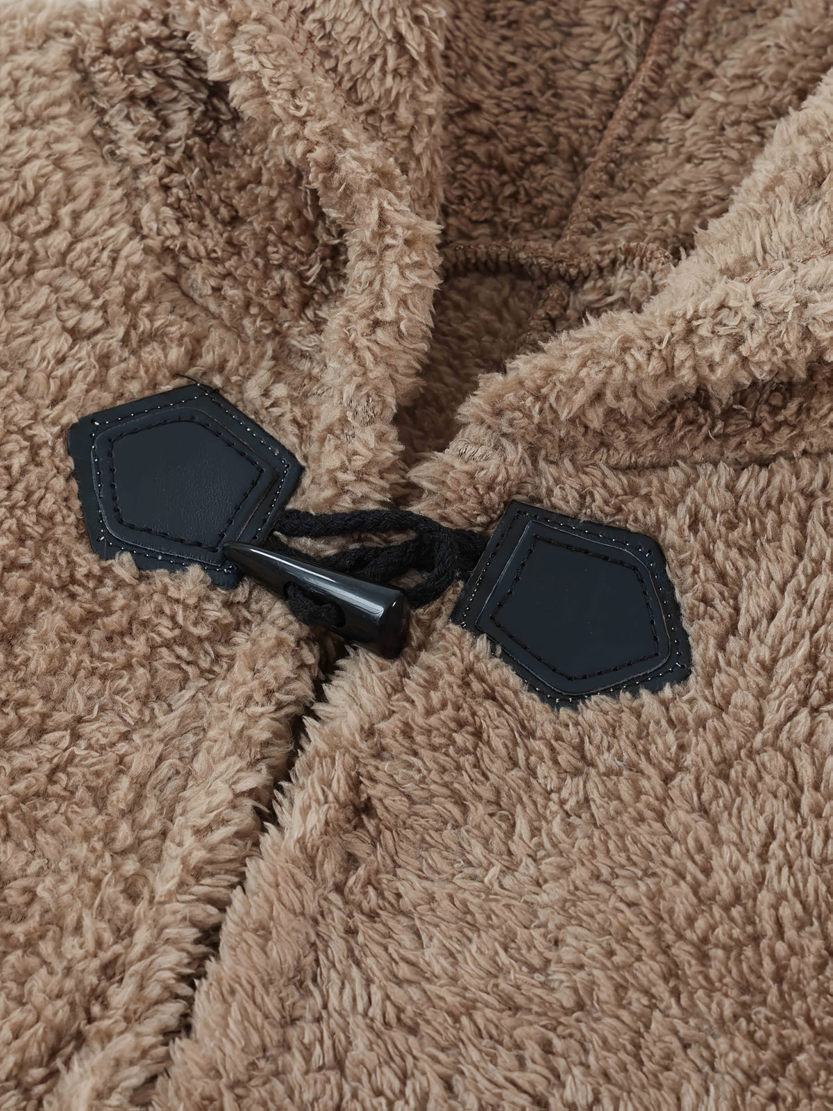 Plus Size - 1pc Faux Horn Button Size Free Solid Color Fashion Hooded Cape - Tawny