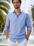 Men'S Casual Shirt, Lightweight And Breathable Linen Shirt, Summer Button-Up Collar, Fashionable And Versatile, Suitable for Outdoor Leisure And Daily Wear () - Sky Blue