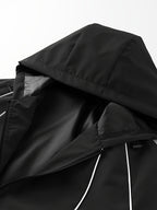 Men's Lightweight Hooded Zip-Up Jacket with White Drawstrings, Thin Style, Suitable for All Seasons, JK5689 - Black