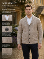 Men's Knitted Cardigan Button-Up Knit Outerwear, Fashionable Casual Sporty Knitted Long-Sleeve Autumn/Winter Thickened Warm Knitted Garment, Cable Knit Construction, Casual Style Sweater with Button-Up Cardigan, Long Sleeves, Regular Fit - Camel