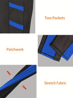 Plus Size Women's High-Waisted Yoga Pants Tummy Control Workout Leggings with 4 Side Pockets Color-blocking Design,for Running, Fitness Casual & Sports Wear - Royal Blue