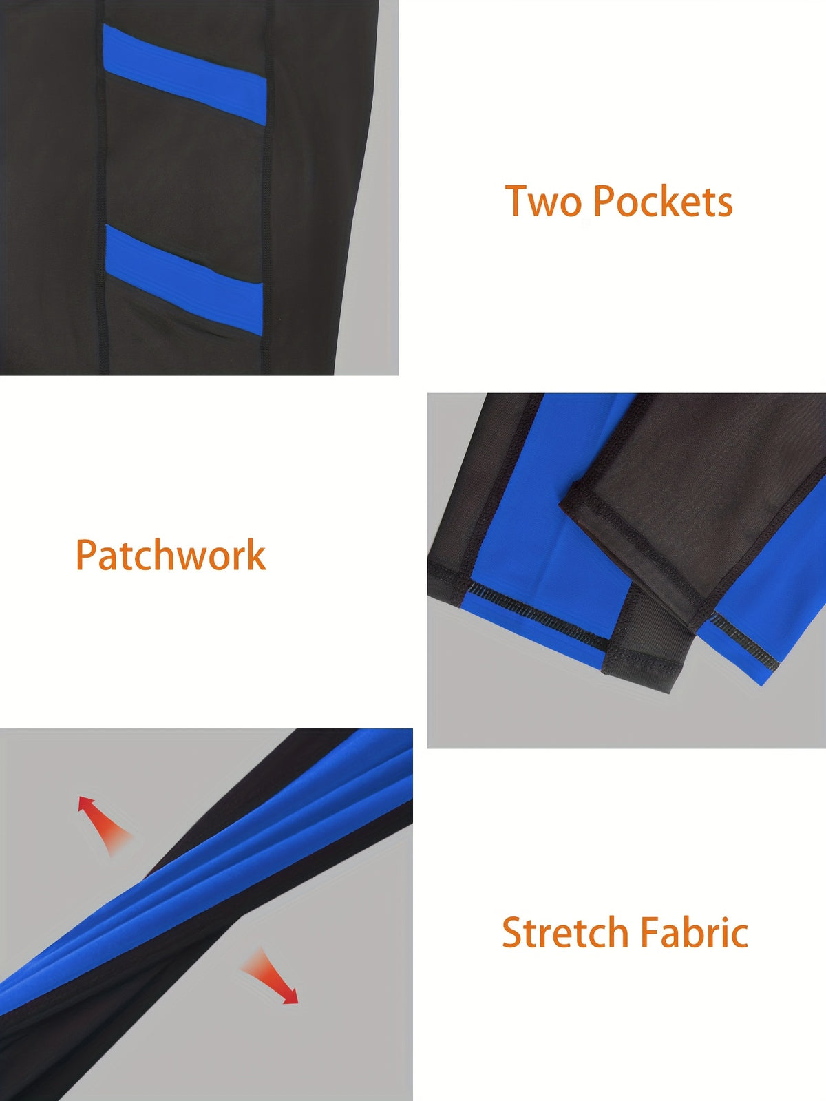 Plus Size Women's High-Waisted Yoga Pants Tummy Control Workout Leggings with 4 Side Pockets Color-blocking Design,for Running, Fitness Casual & Sports Wear - Royal Blue