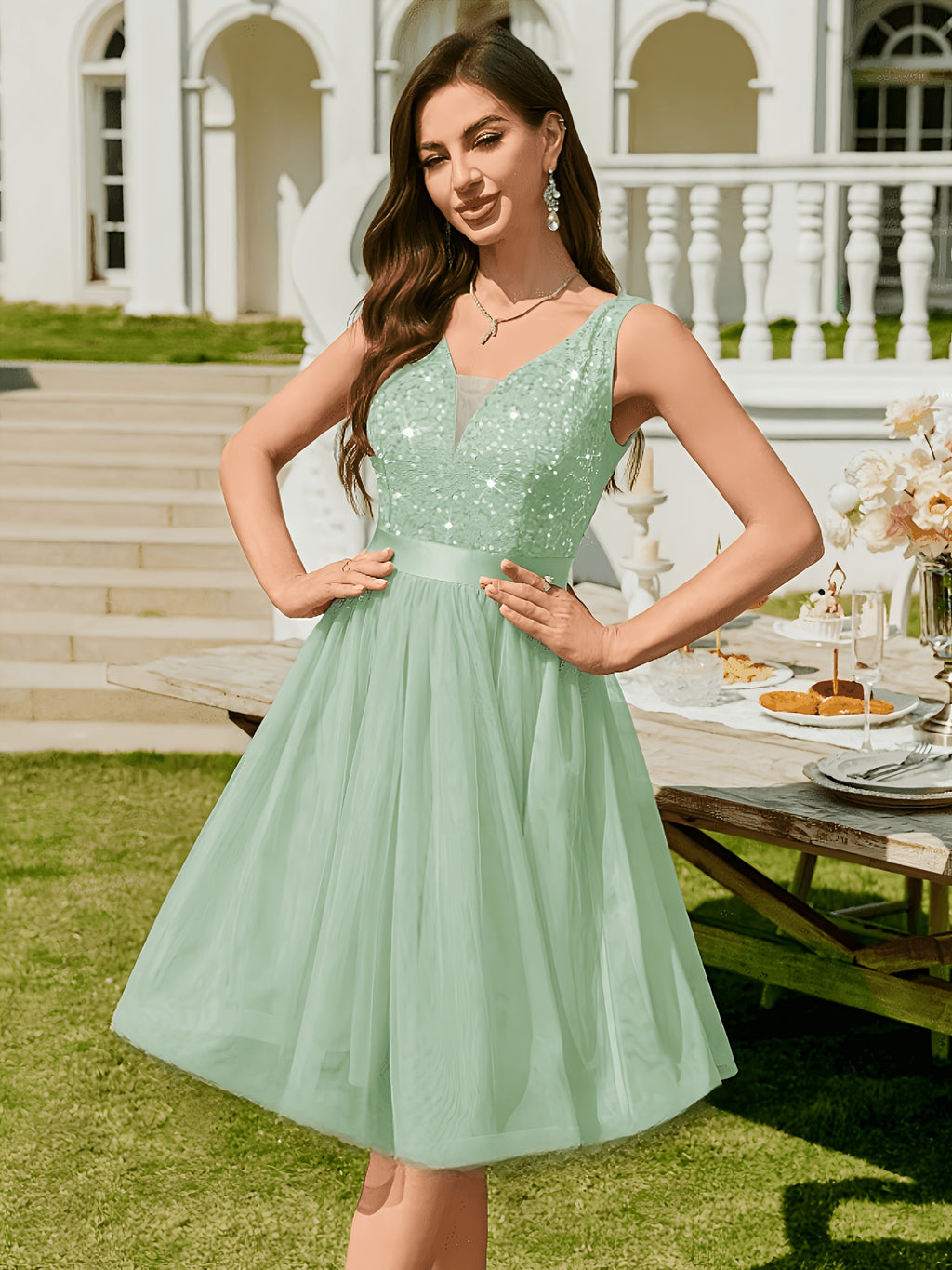 Elegant and Fashionable Dresses, Party Dresses, Hostess Performance Dresses, Bridesmaid Dresses, Prom Evening Gowns, Concert Performance Dresses, Back-to- Season Formal Wear - Light Green