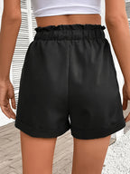 Cool-Feeling Rolled-Edge Metal Pendant Cargo-Style Women'S Shorts - Black