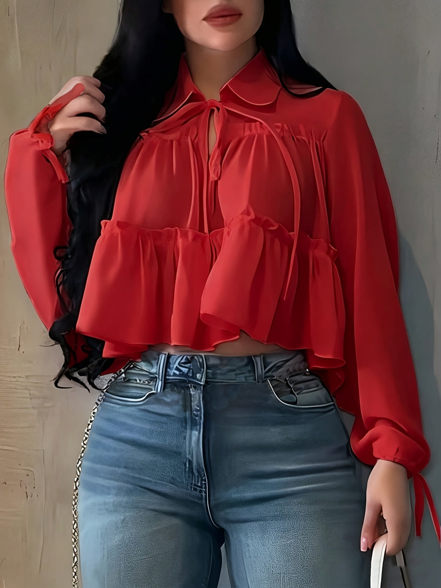 Women's Chiffon Shirt Vacation Beach Shirt - Red