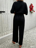 Women'S Shirt New Loose Jumpsuit, Spring Summer Autumn - New White Jumpsuit for Women, Waist-Cinching Wide-Leg Jumpsuit Design. All-Season Casual Lapel Jumpsuit, Suitable for Vacation, Leisure, Versatile Multi-Occasion Shirt for Women - Black