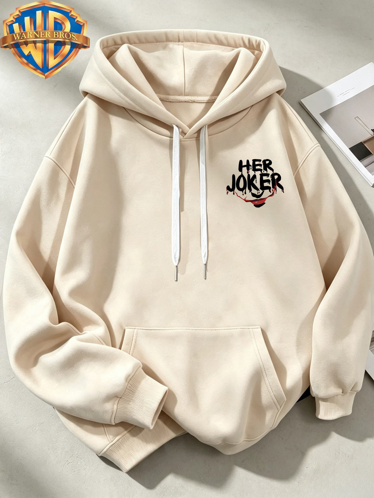Joker HAHA Text Surround Graffiti Print Trendy Cool Casual All-Match Sports Drawstring Pocket Hooded Men'S Sweatshirt, Men'S Autumn Winter Cute Casual Style - Apricot