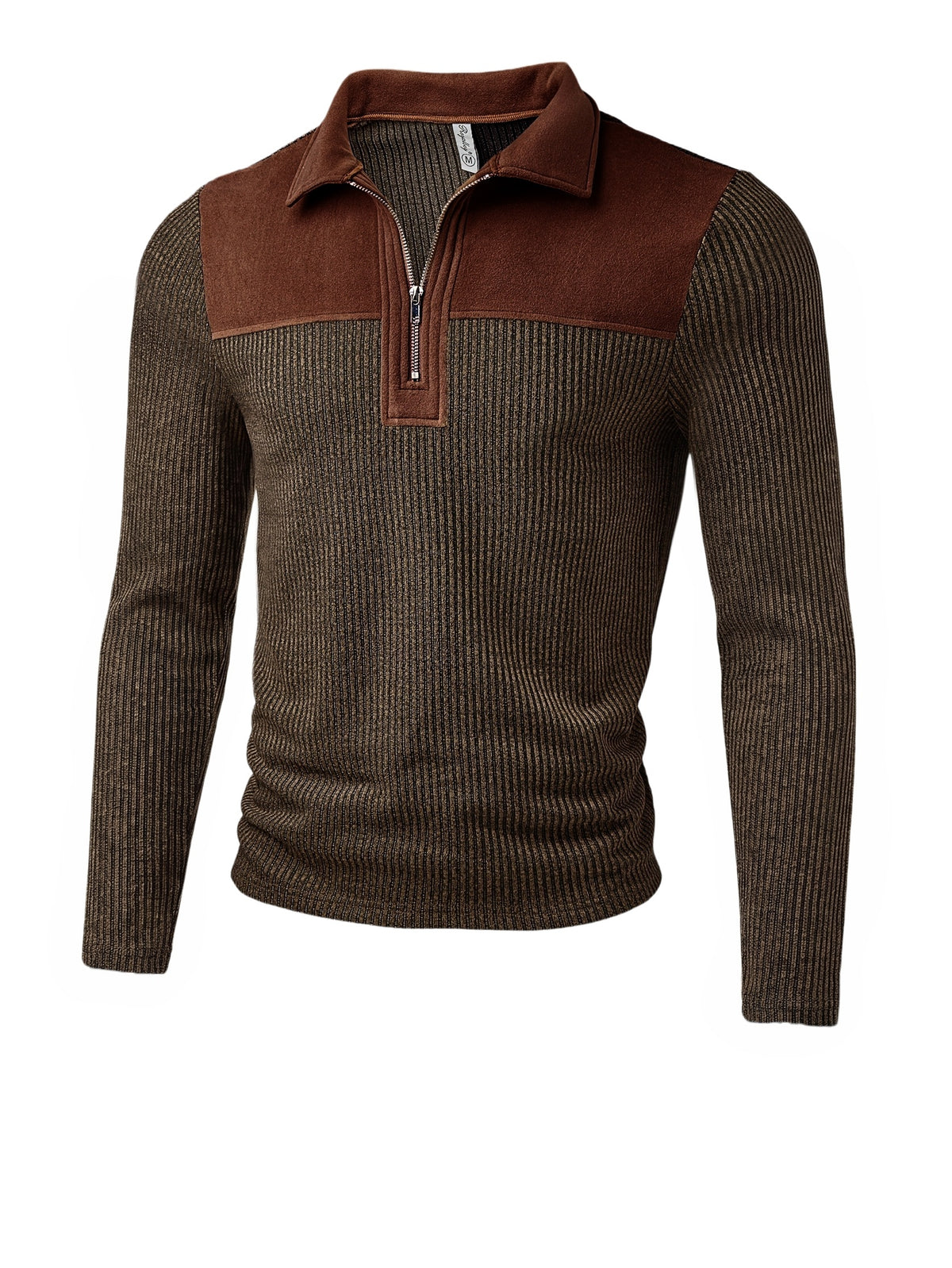 ROYALBOY Roman Two-Tone Striped Velvet Lapel Long Sleeve with Unique Design, Polyester Fabric, Durable and Wear-Resistant, Machine Washable but Not Dry Cleanable, Suitable for Gatherings, Parties, and Daily Outings - Coffee Brown