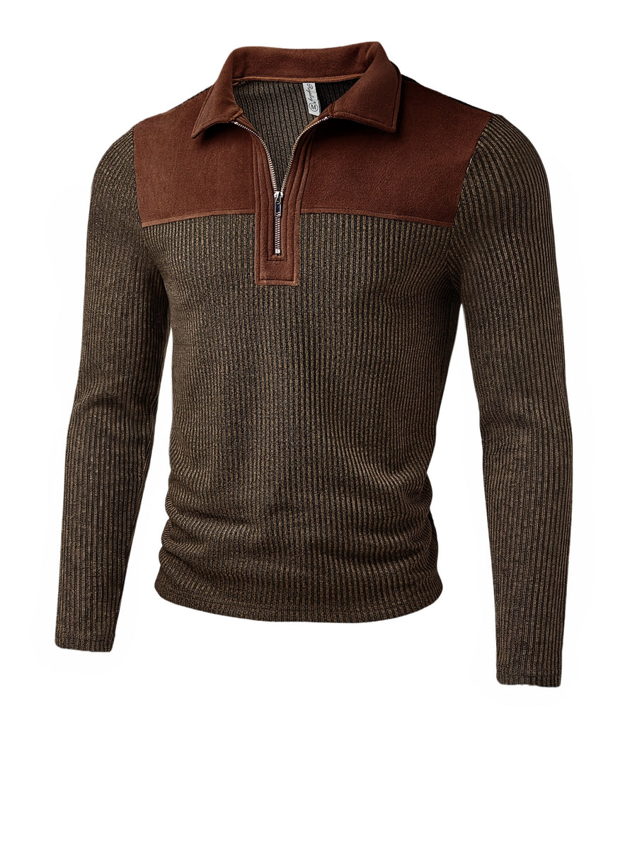 ROYALBOY Roman Two-Tone Striped Velvet Lapel Long Sleeve with Unique Design, Polyester Fabric, Durable and Wear-Resistant, Machine Washable but Not Dry Cleanable, Suitable for Gatherings, Parties, and Daily Outings - Coffee Brown