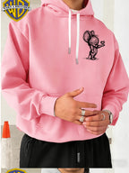 Official Warner Bros., Trendy Cool American Street Style Classic Character Theme Print Hoodie, American Street Style Unisex Long Sleeve Top, Suitable for Daily And Outdoor Activities, Ideal Warm Outerwear Choice for Autumn And Winter! - Pink Color