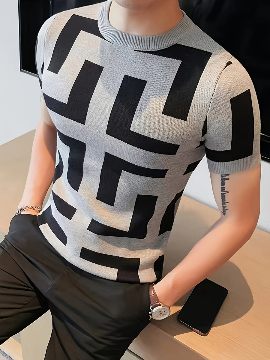 Cross-border New Men's Outdoor Short-sleeve Round-neck Knit Pullover Sweater - Grey