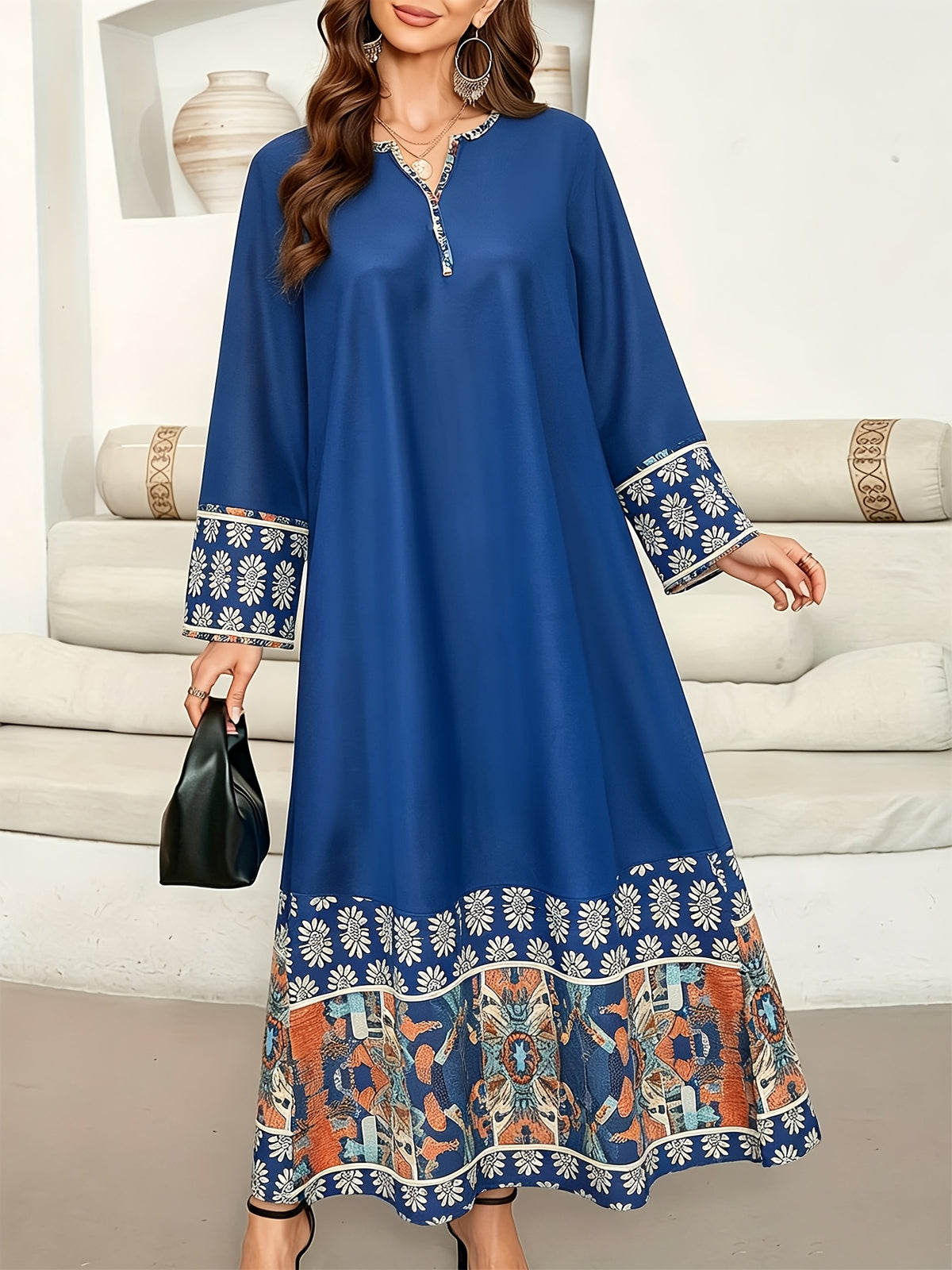 1pc Mixed Color Women'S Middle Eastern Long Tunic Dress - 1PCS Mixed Color